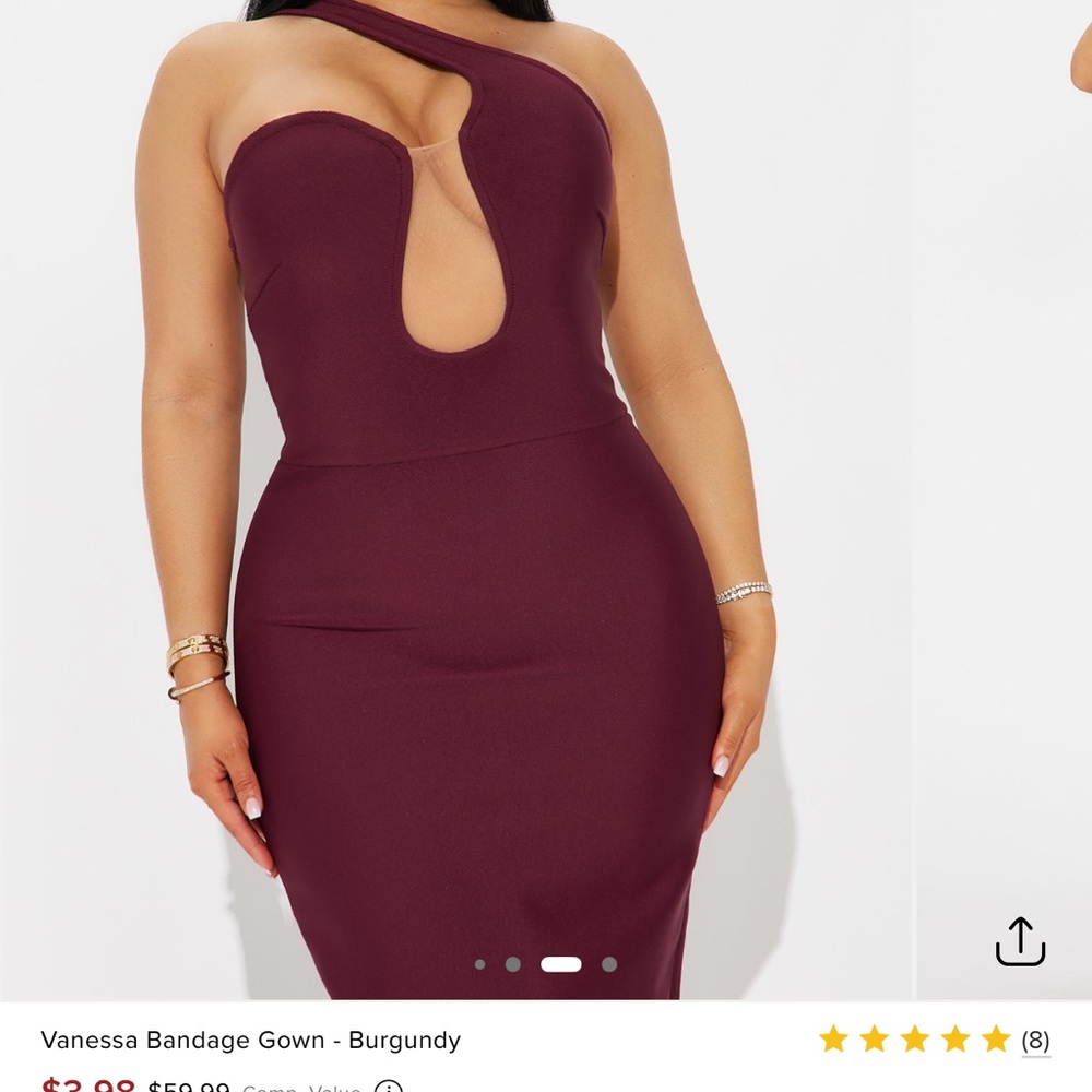 Fashion Nova One-Shoulder Burgundy Dress